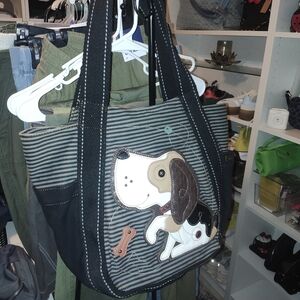 Striped Tote Bag with Dog Design
